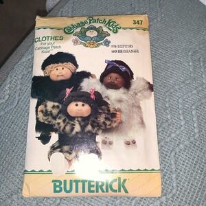 6984 /347 Butterick Cabbage Patch Kids Doll Clothes Fur Coat Hat Pattern Uncut